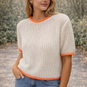 Easy Clothes Women's One SZ Mohair Blend Ecru and Orange Ricky Sweater NWOT